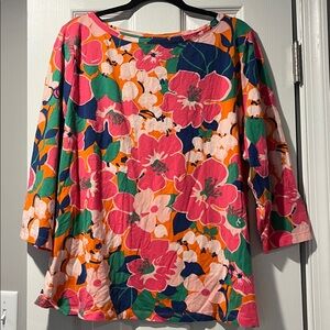 Talbots Floral 3/4 Length Sleeve Top size medium